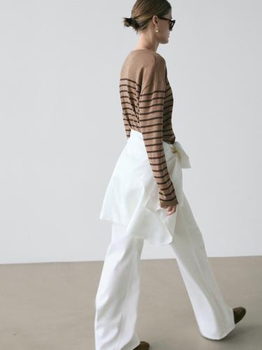Zara Cotton blend striped long sleeve T-shirt - Light brown