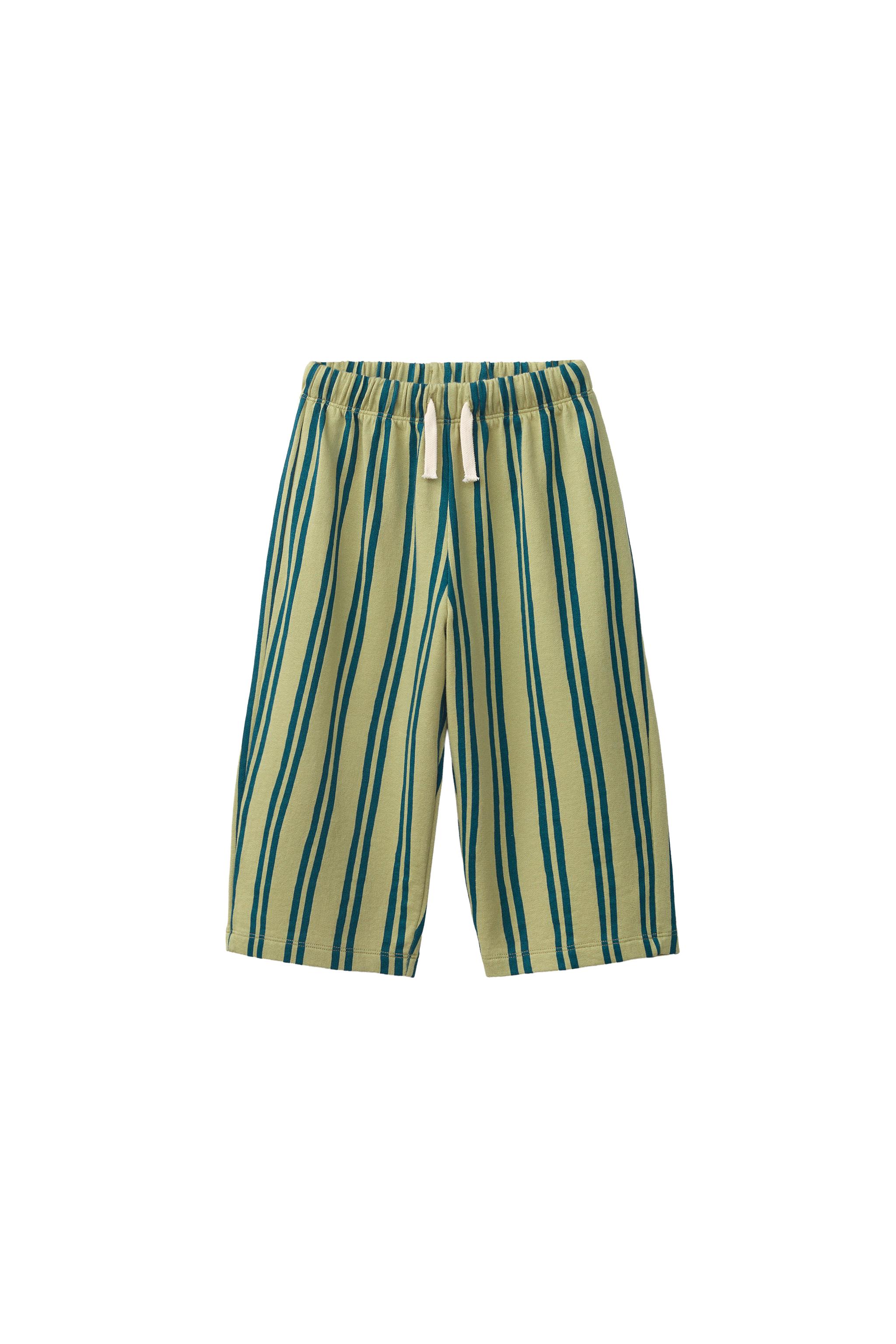 PANTALONI WIDE LEG DIN PLUȘ CU DUNGI - Verde | ZARA România