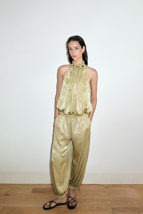 BEADED NECK TOP - Olive green de Zara - Imagen 0