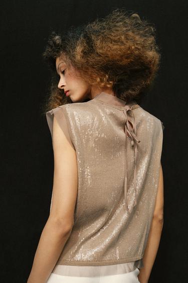 TOP EN MAILLE ET PAILLETTES - Vison de Zara - Image 4