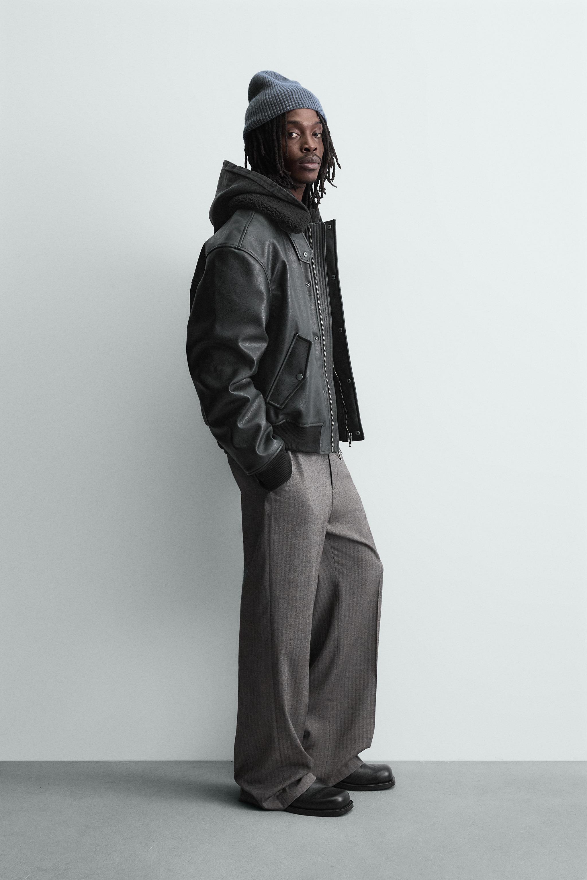 取り外し可能な襟付きフェイクレザージャケット - ブラウン | ZARA