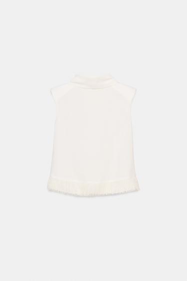 TOP WITH SHOULDER PADS AND FRINGING - Ecru by Zara - Image 6