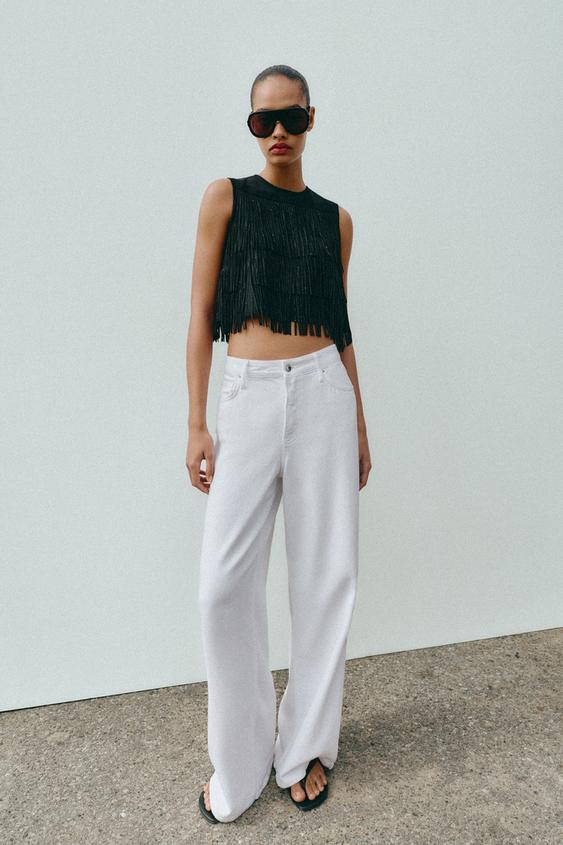 STUDDED FAUX SUEDE FRINGE TOP from Zara - $79.90