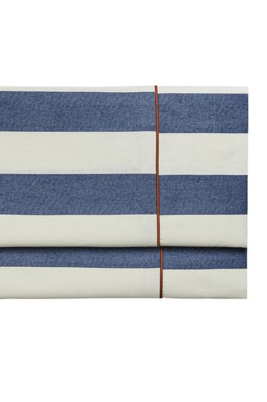 STRIPED WASHED COTTON FLAT SHEET - Blue by Zara