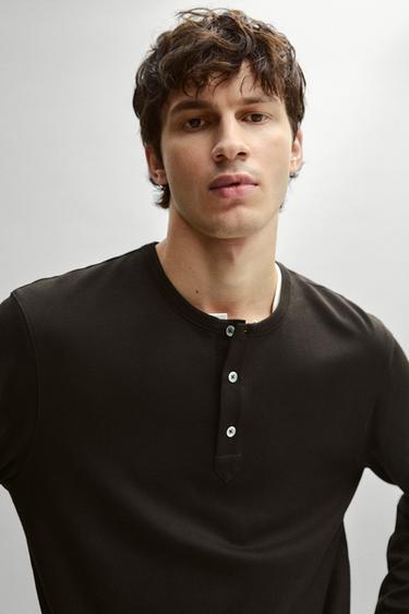 100% lightweight cotton henley T-shirt — Chocolate 1