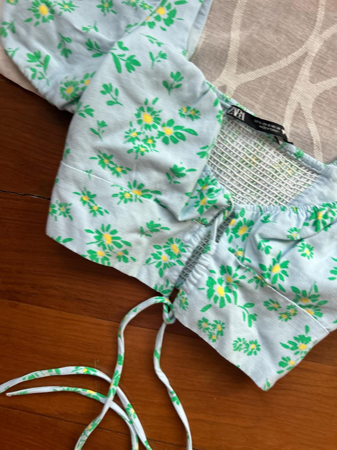 PRINTED LINEN BLEND CROP TOP - Image 3