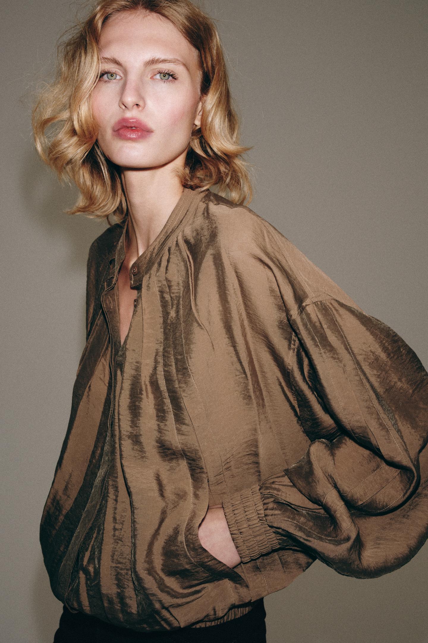 Женская рубашка Zara ZW Collection Flowy, цвет: Терракотовый — фото 2