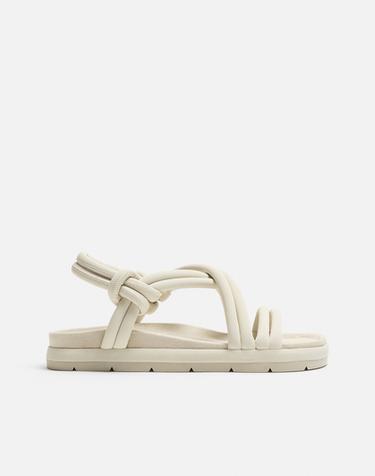 Sandals with Criss-Cross Straps - Ecru White by Zara