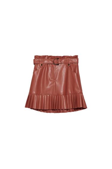 PLEATED FAUX LEATHER MINI SKIRT