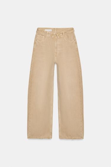 TRF MID-WAIST FOLDED WAIST JEANS - camel by Zara