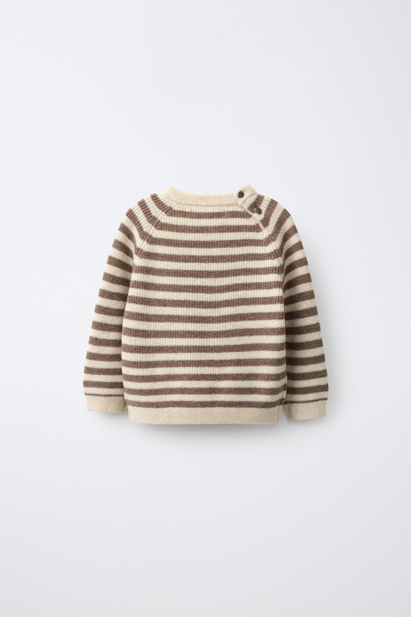 Детский свитер Zara Striped Wool and Cashmere Knit, цвет: Светлый бежевый — фото 2