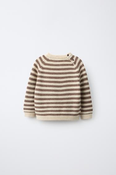 STRIPED WOOL AND CASHMERE KNIT SWEATER — Light beige 2