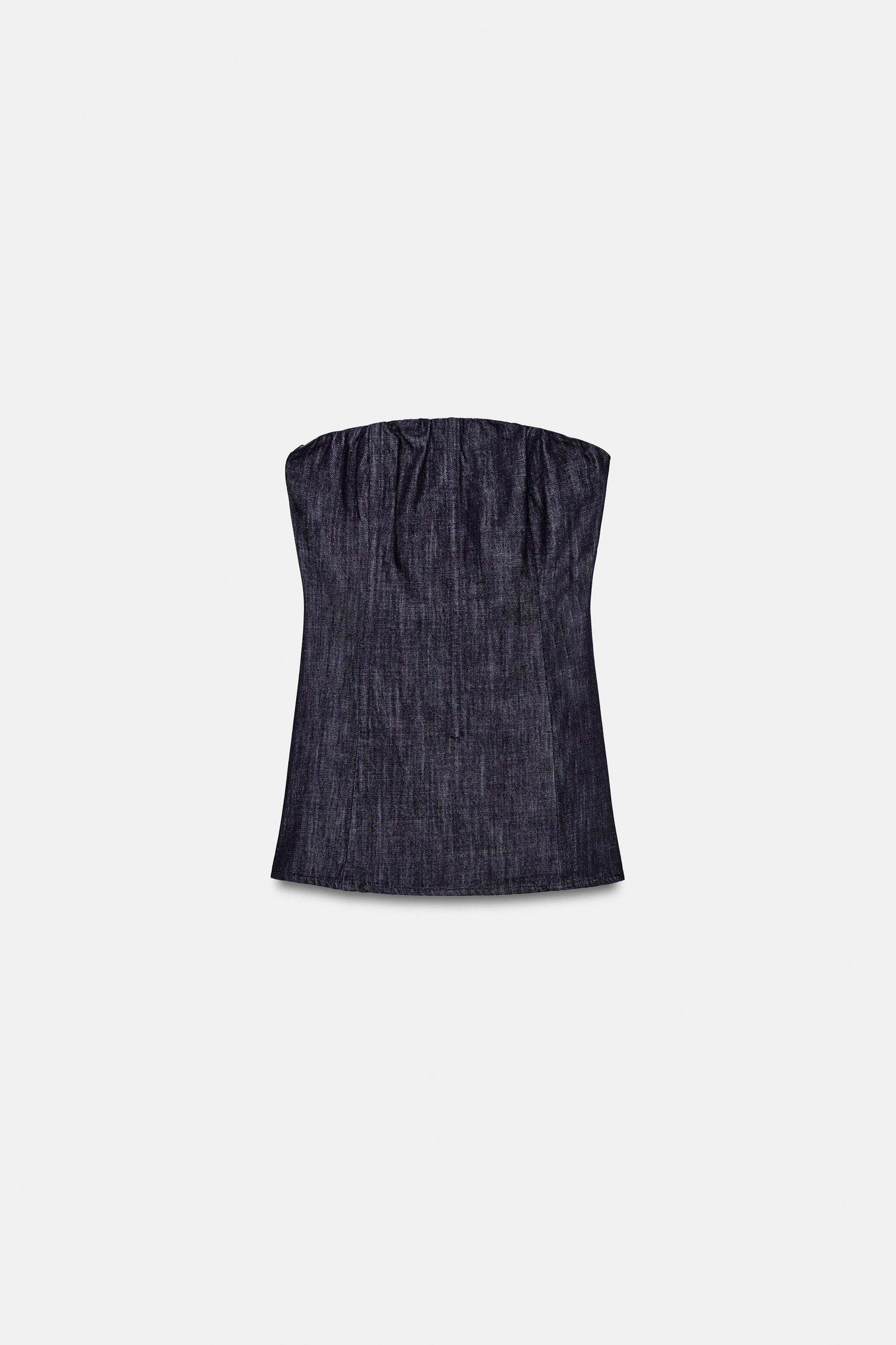 FAUX DENIM BUSTIER TOP