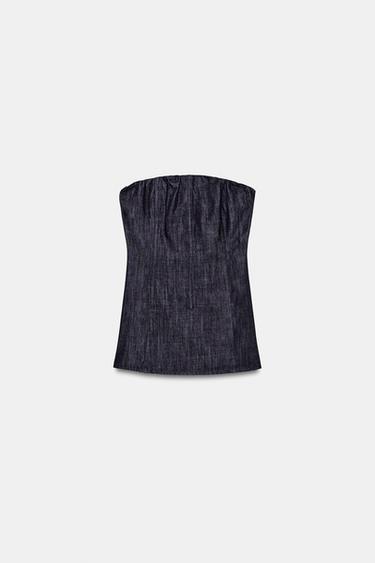 DENIM-EFFECT BUSTIER TOP - Dark indigo by Zara - Image 4