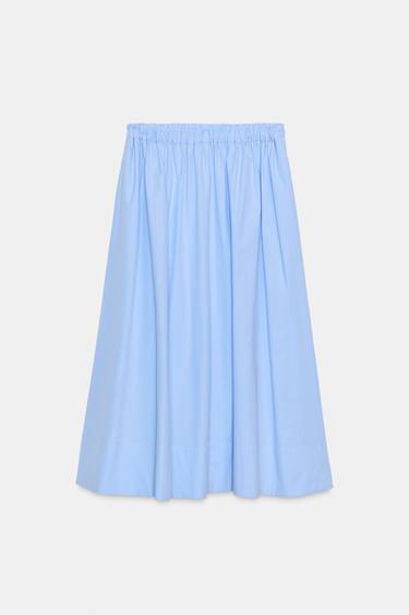 Zara POPLIN MIDI SKIRT - Sky blue