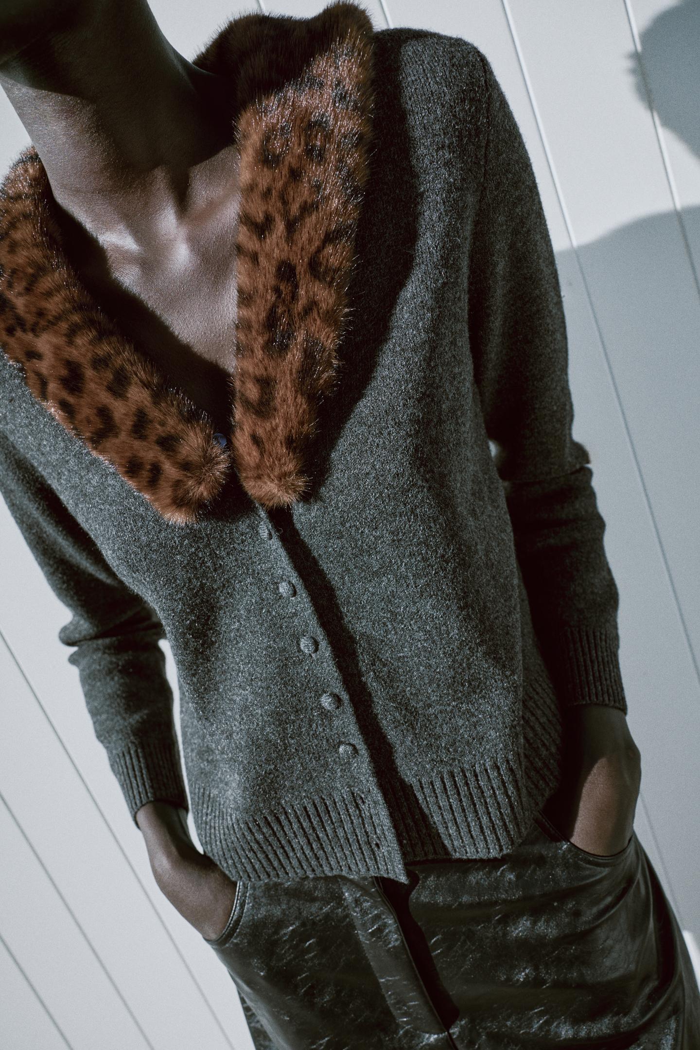Женский кардиган Zara Cardigan with Detachable Lapel, цвет: Антрацитовый серый — фото 5
