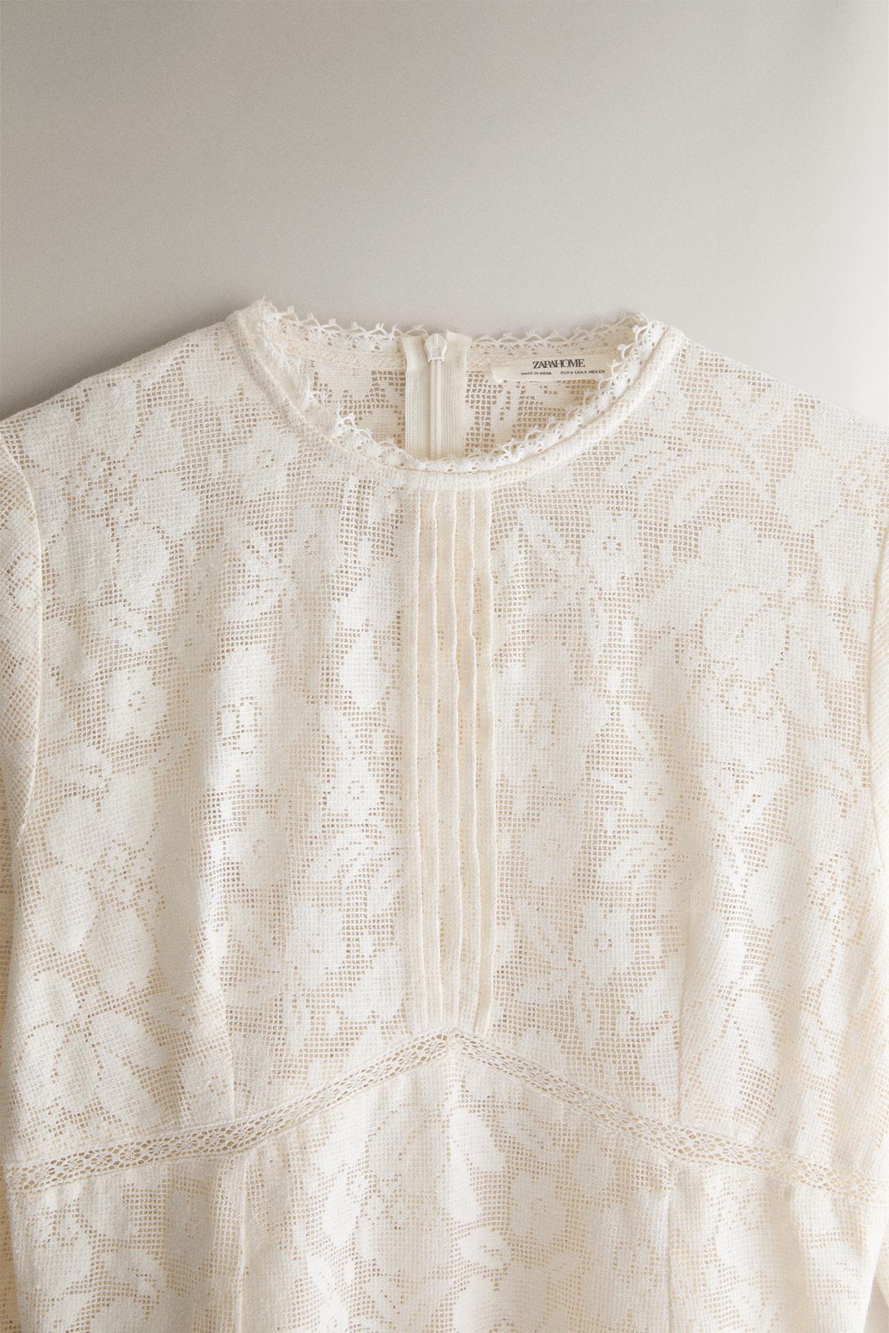 FLORAL LACE COTTON DRESS — Ecru