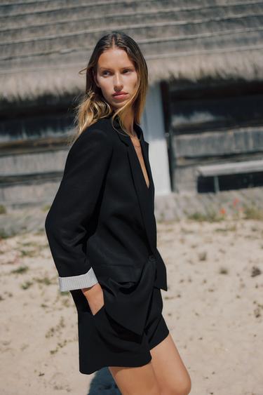 BLAZER CON LINO PUÑO ESTAMPADO - Negro de Zara