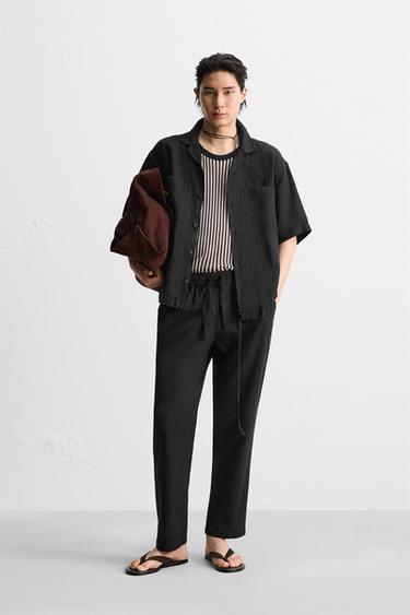 면-리넨 릴렉스핏 팬츠 - Zara 블랙