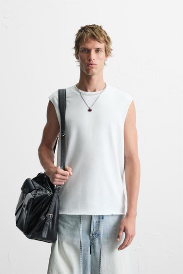 تيشرت TANK محاك غير منتظم - أبيض الخاص بـ Zara