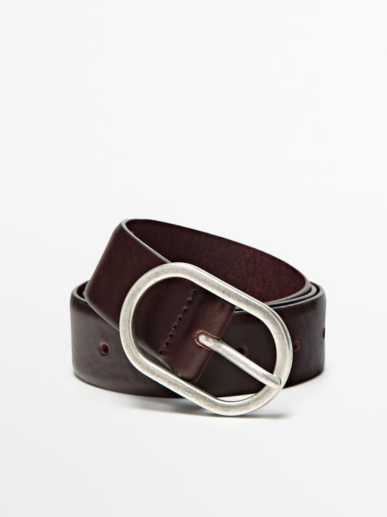 Nappa leather belt with oval buckle