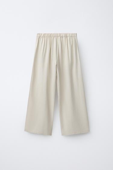 WIDE-LEG BEADED TROUSERS WITH LINEN AND COTTON - Sand by Zara - Image 1