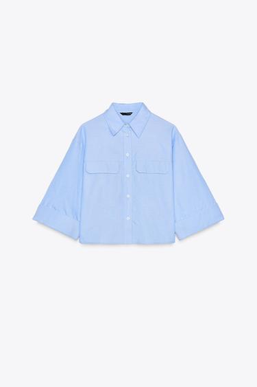 CAMISA OXFORD CORTA - Azul claro de Zara