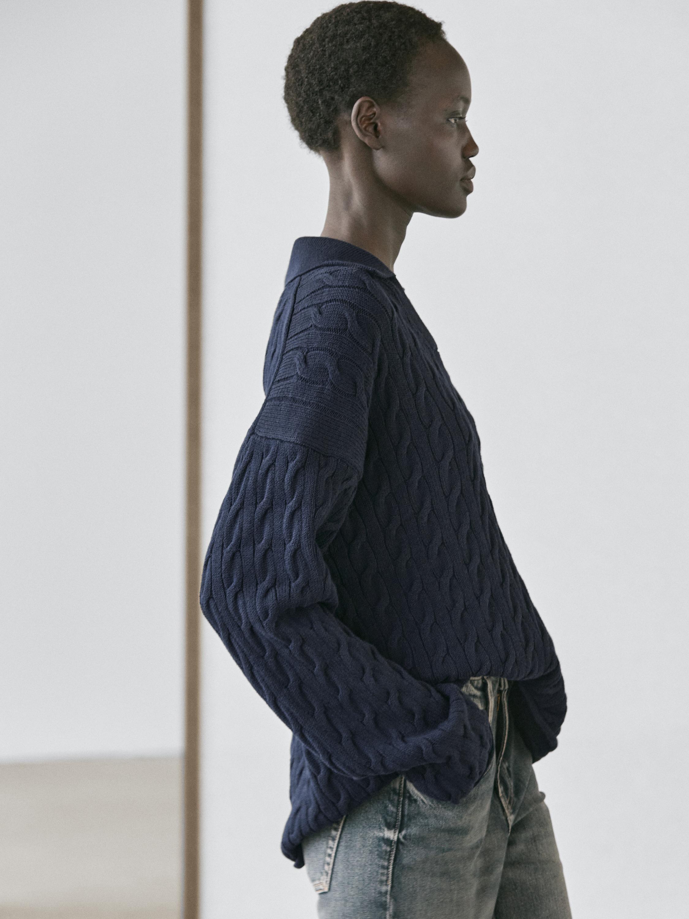 Pull maille col polo en coton mélangé