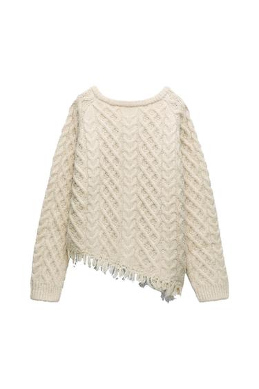 KNIT SWEATER WITH FRAYED HEM