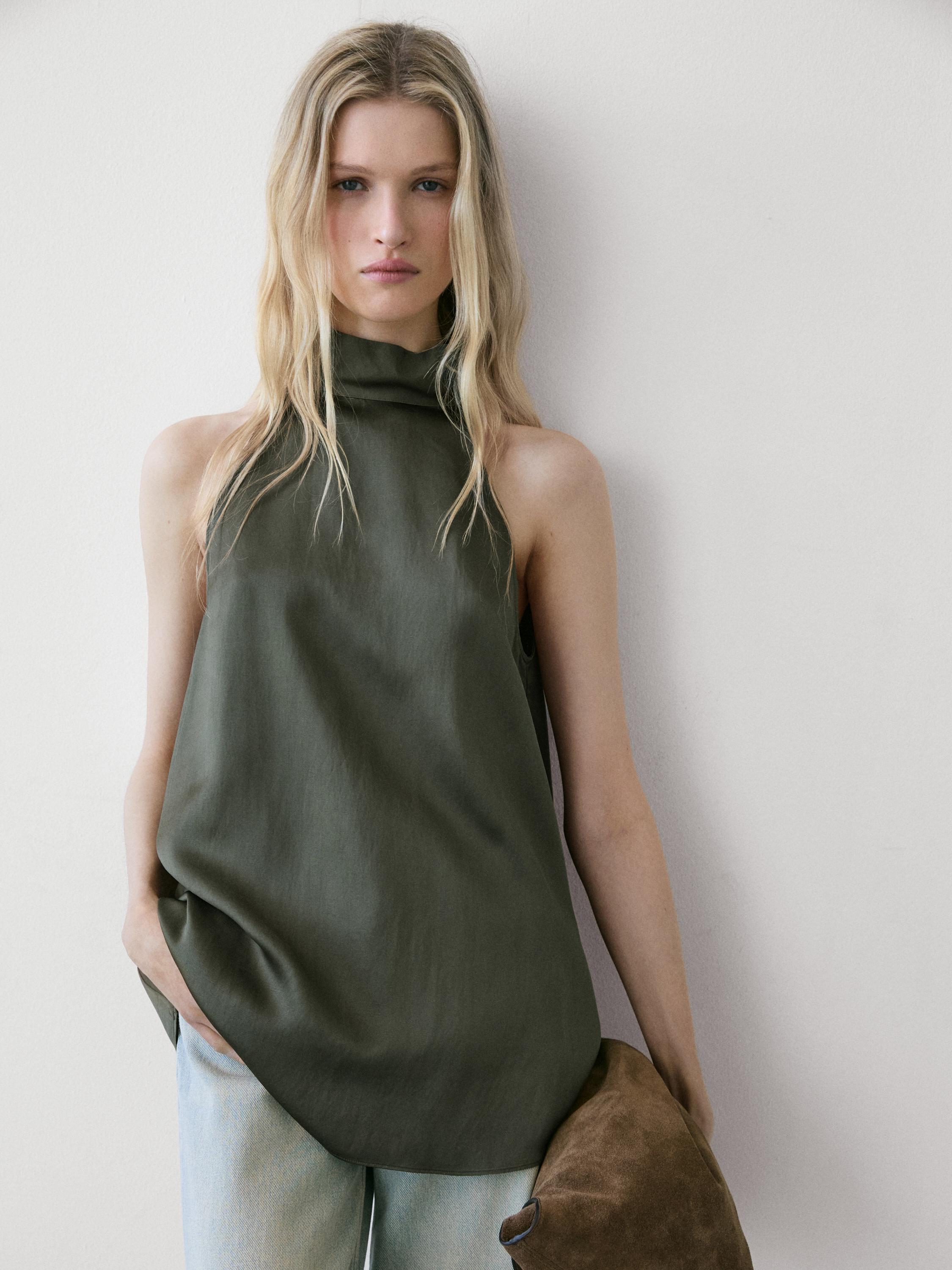 Satin halter top with tie detail