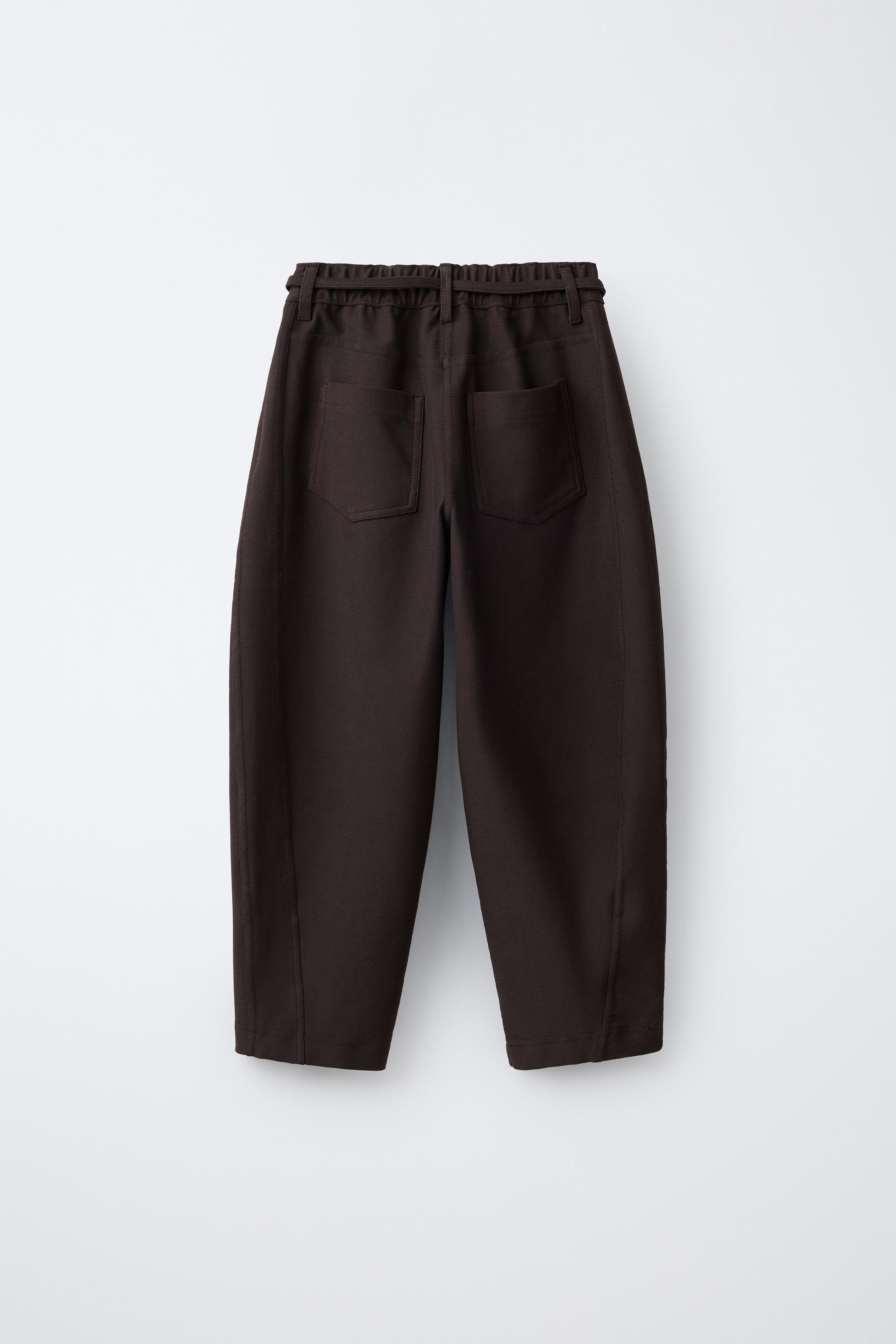 DRAWSTRING BARREL PANTS - Brown | ZARA Canada