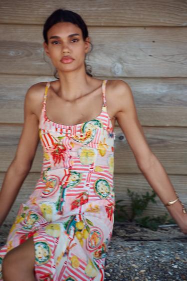 ROBE MIDI IMPRIMÉE PATCHWORK AVEC LIN - Multicolore de Zara - Image 5