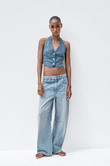 TOP DENIM CON LACCIO - Blu di Zara