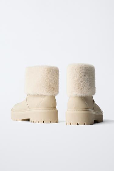 FAUX FUR ANKLE BOOTS - Ecru White by Zara - Image 4