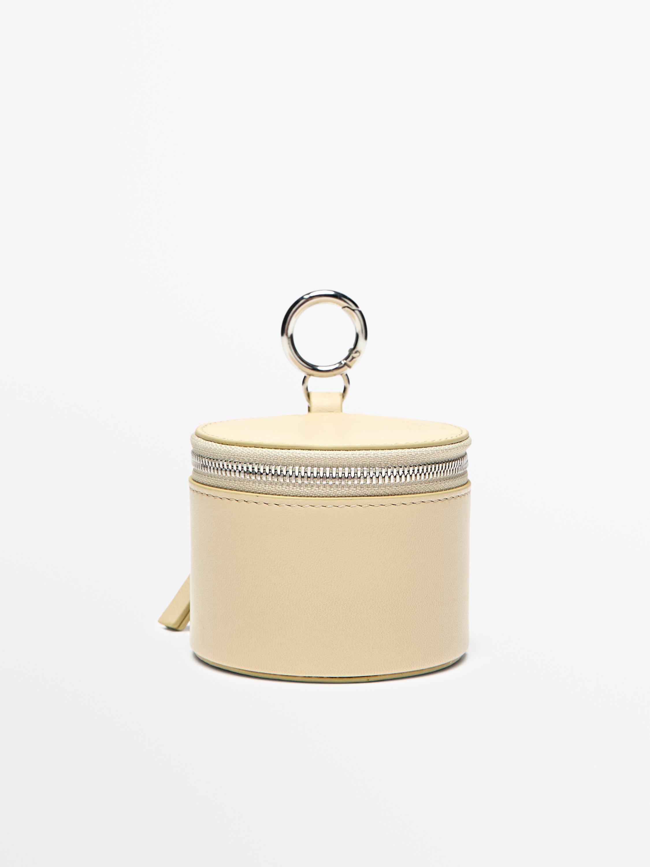 Round nappa leather bag with rhinestones — Biscuit