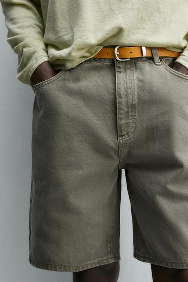 BERMUDA EN JEAN COUPE DROITE - Vert gris de Zara - Image 4