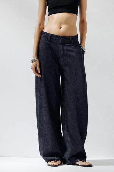 Zara TRF PLEATED DENIM PANTS - Dark indigo