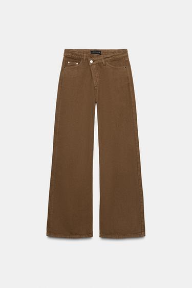 Z1975 HIGH-WAIST WIDE-LEG CROSSED JEANS - Light brown by Zara