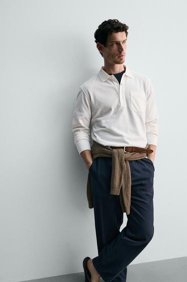 POLO PIQUÉ REGULAR FIT AVEC POCHE - Blanc cassé de Zara - Image 4