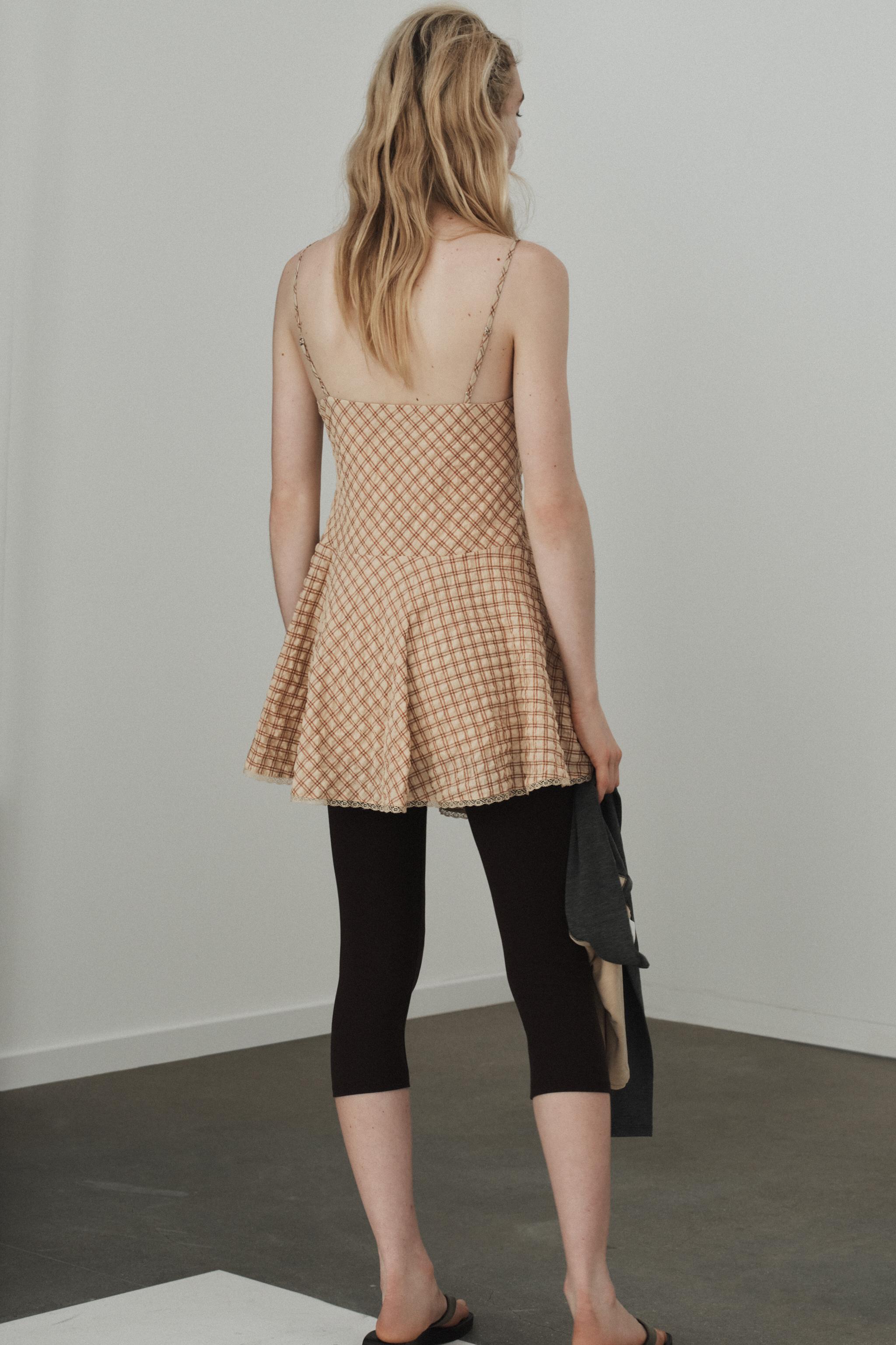 SHORT CHECK DRESS WITH LACE