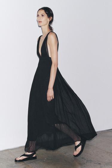 GEORGETTE DRESS WITH ELASTICATED GATHERING - Black by Zara - Image 1