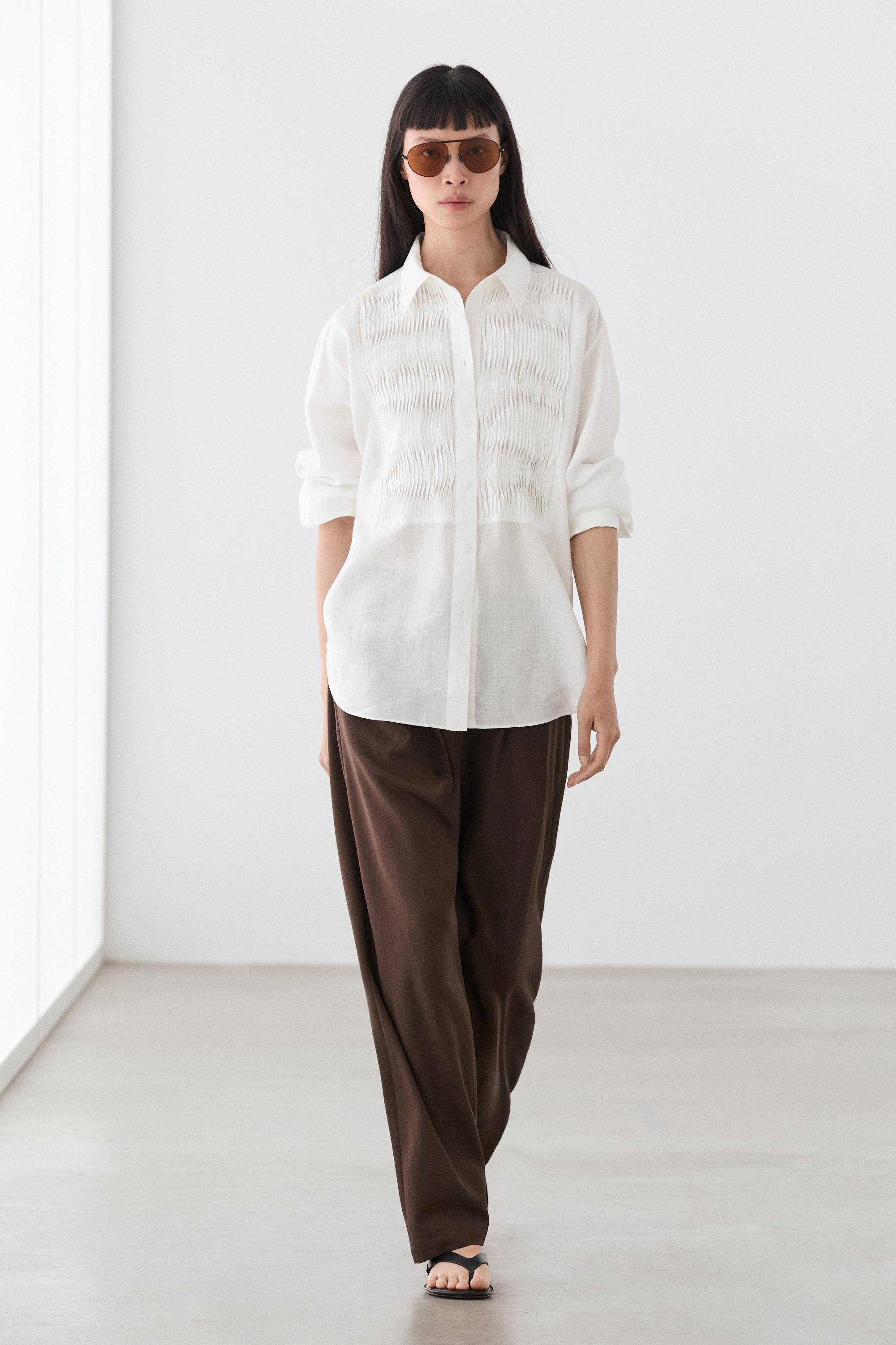 100% linen shirt with bib detail