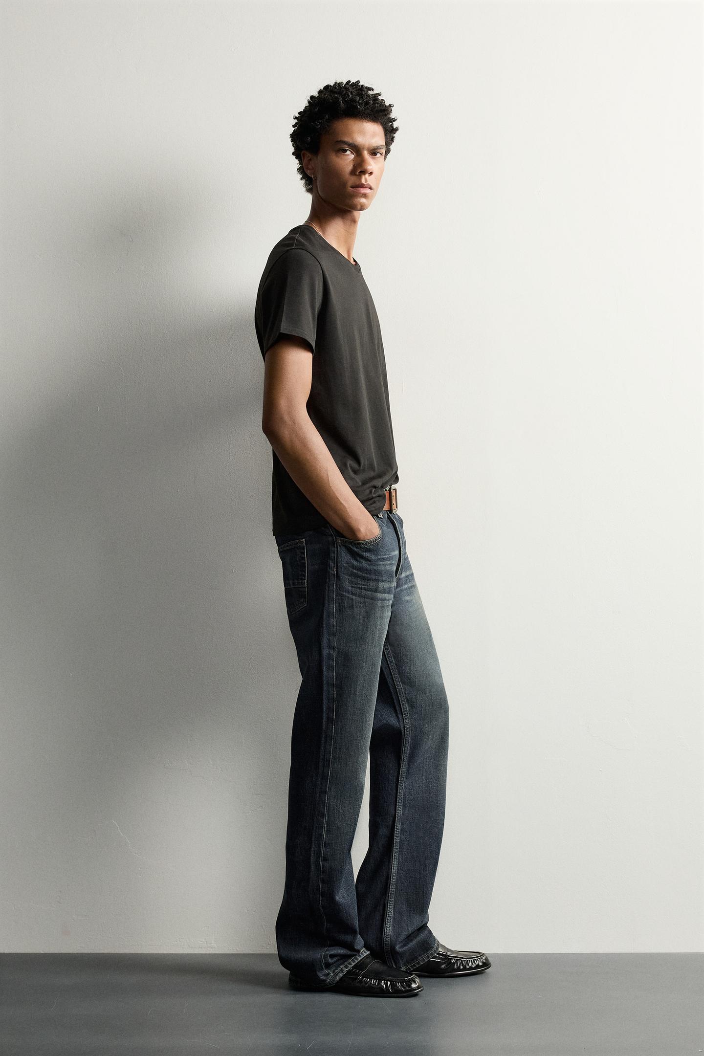 Мужские джинсы Zara Flare Fit, цвет: Синий / Зелёный — фото 4