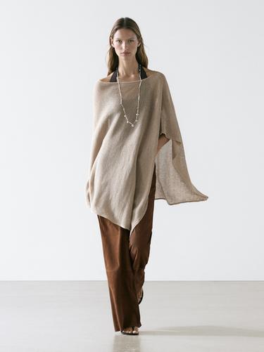 Zara Linen blend knit cape - Stone