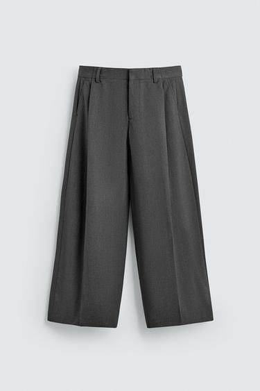 WIDE-LEG PLEATED TROUSERS - Grey by Zara