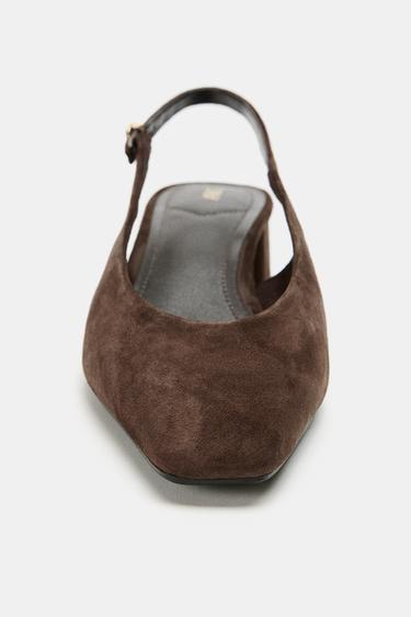 CHAUSSURES OUVERTES À L'ARRIÈRE EN DAIM - Marron de Zara - Image 3