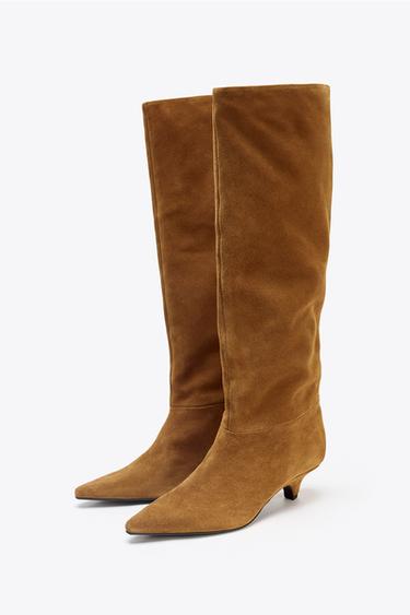 SUEDE HEELED BOOTS - Brown by Zara - Image 4