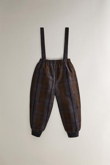 CHILDREN'S TARTAN CHECK DUNGAREES - Brown-Blue by Zara - Image 0