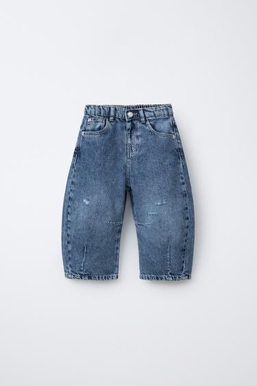 Zara RIPPED SUPER BARREL JEANS - Midnight blue