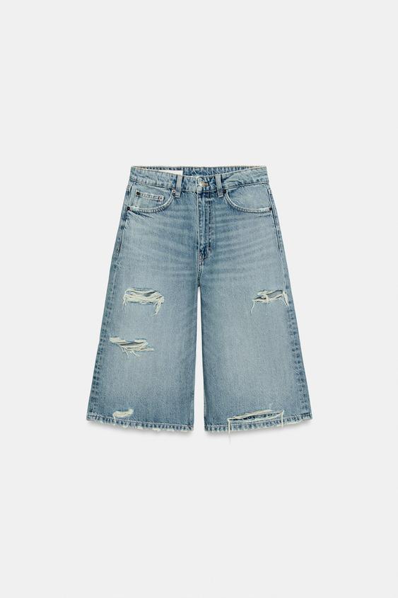 Zara TRF 中腰剪破牛仔短褲 - 藍色 - 圖片 0
